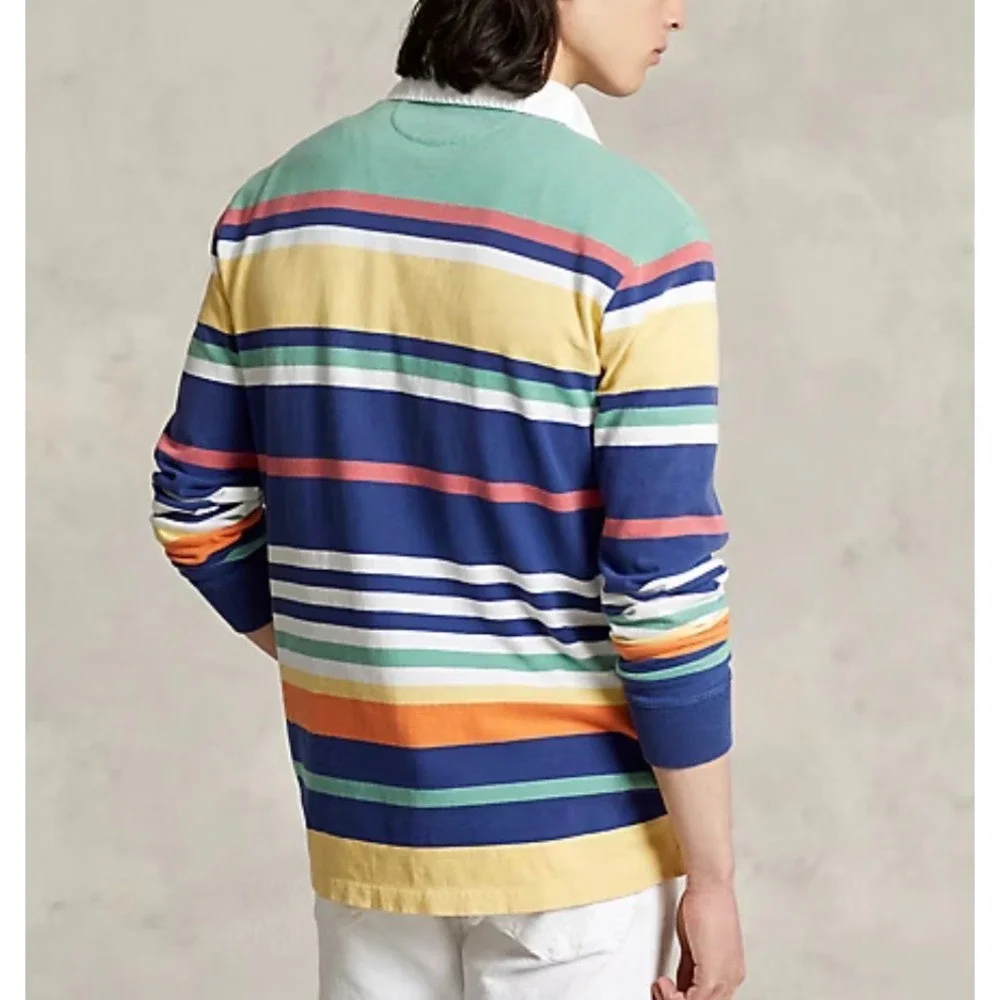 Polo Ralph Lauren Mens Large Iconic Classic Striped Ivy Rugby Shirt Multi Color